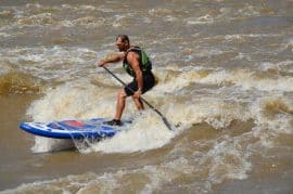River sup rafting on inflatable mistral isup